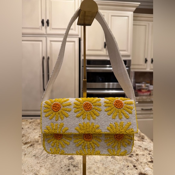 Sol And Mer Handbags - Sunflower Beaded Shoulder Bag - Yellow and White